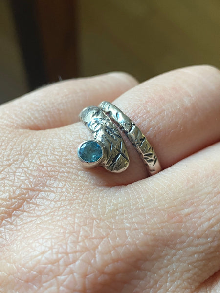 Blue topaz ring, November birthstone, snake ring, blue stone ring 