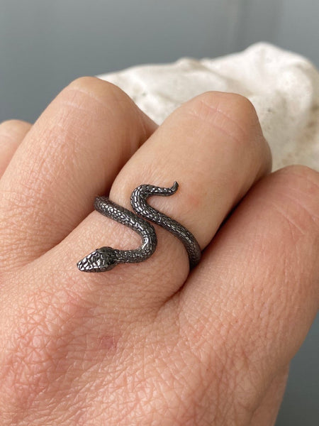 Black snake ring, snake ring, adjustable snake ring 