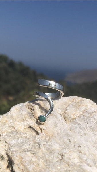 Turquoise ring, sterling silver adjustable ring 