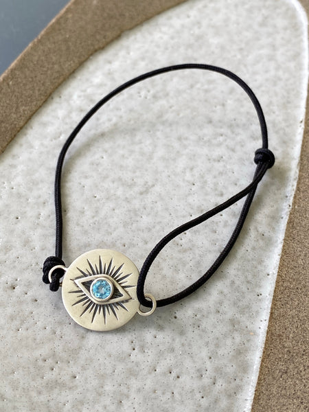 Evil eye bracelet, blue topaz bracelet, evil eye circle bracelet 