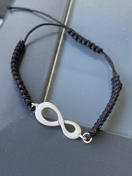 silver eternity bracelet with nylon macrame adjustable 