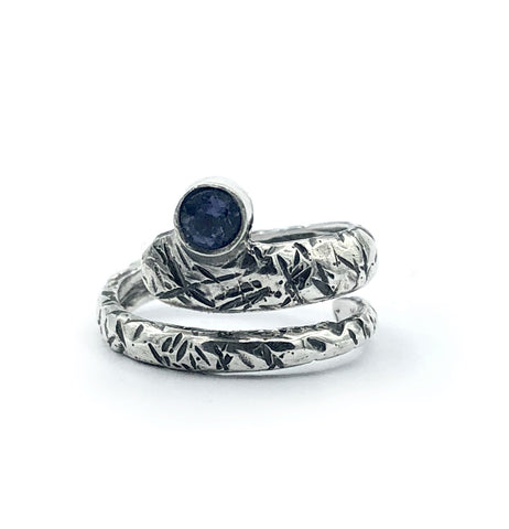 snake ring, blue iolite ring, blue stone ring, modern ring 