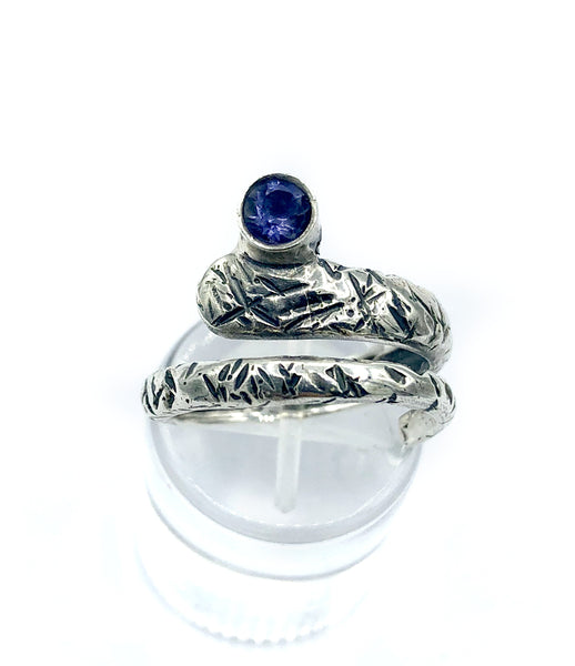 snake ring, blue iolite ring, blue stone ring, modern ring 
