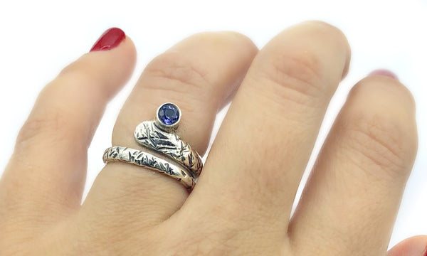 snake ring, blue iolite ring, blue stone ring, modern ring 