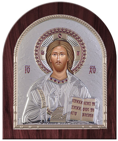 Jesus Christ Byzantine Greek Christian Orthodox Icon, Silver 15.9x19.2cm 