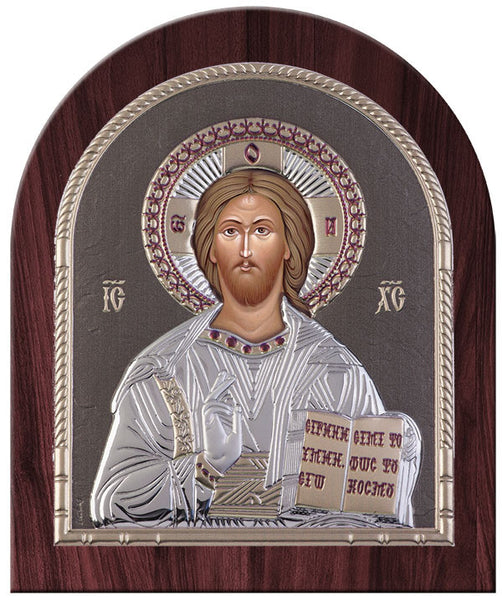 Jesus Christ Greek Orthodox Silver Icon, Grey 20x24.5cm 