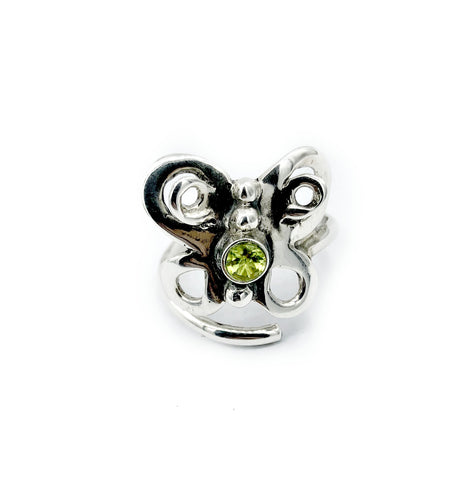 butterfly ring, silver butterfly ring, peridot ring 