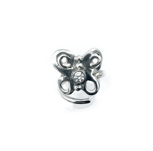 large butterfly ring, silver butterfly ring silver adjustable ring, zircon ring 