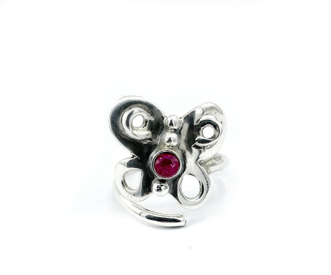 butterfly ring, silver butterfly ring silver adjustable ring, ruby ring 