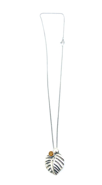 leaf pendant, citrine gemstone silver pendant with silver chain 