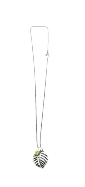 leaf pendant, peridot gemstone silver pendant with silver chain 