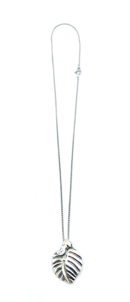 leaf pendant, zircon gemstone silver pendant with silver chain 