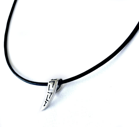 Silver greek key pendant, meander necklace, fine silver pendant leather cord 