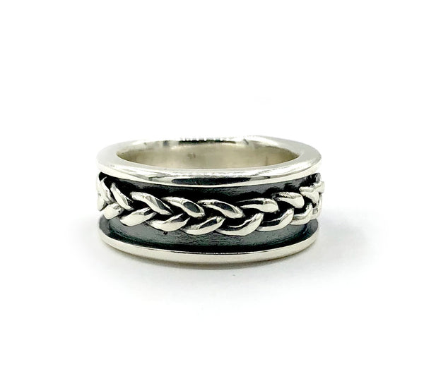 Men's silver ring, braid ring, sterling silver oxidized ring black and silver 