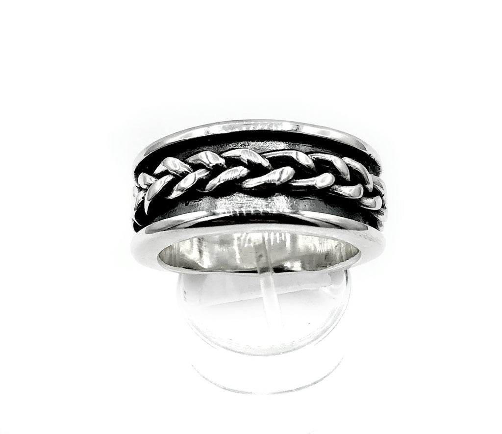 Men's silver ring, braid ring, sterling silver oxidized ring black and silver 