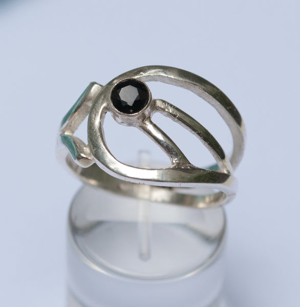 black spinal silver ring, black stone ring, modern silver ring 