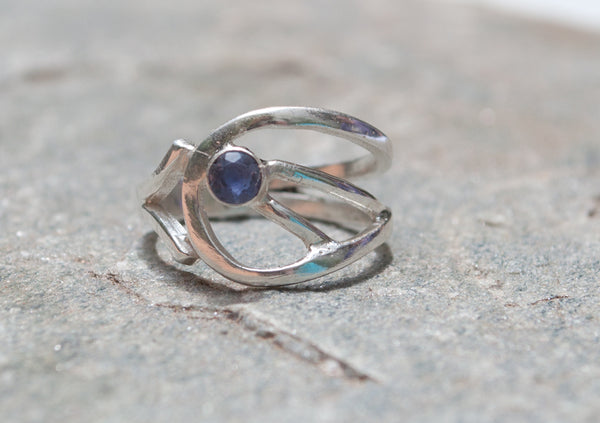 blue iolite Silver ring, blue stone ring, modern silver ring 