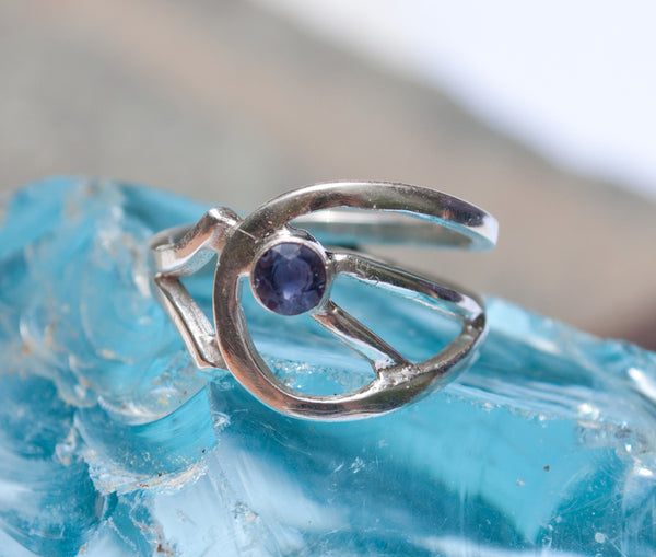 blue iolite Silver ring, blue stone ring, modern silver ring 