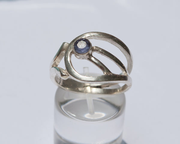 blue iolite Silver ring, blue stone ring, modern silver ring 