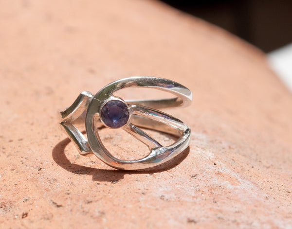 blue iolite Silver ring, blue stone ring, modern silver ring 