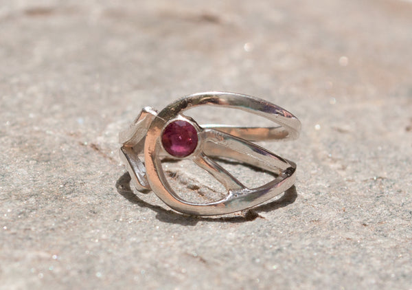 Pink tourmaline silver ring, pink stone ring, modern silver ring 