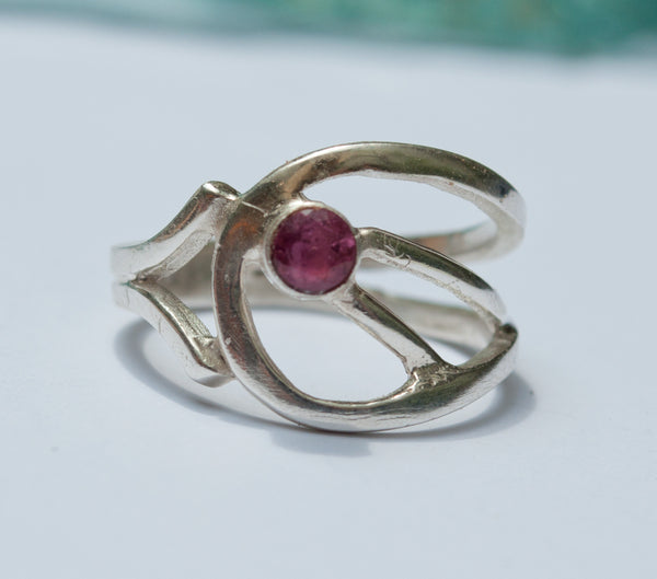 Pink tourmaline silver ring, pink stone ring, modern silver ring 