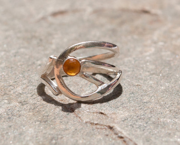 citrine silver ring, yellow stone ring, November birthstone modern silver ring 
