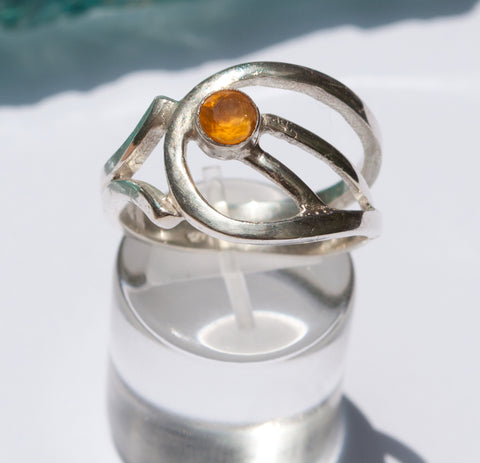 citrine silver ring, yellow stone ring, November birthstone modern silver ring 