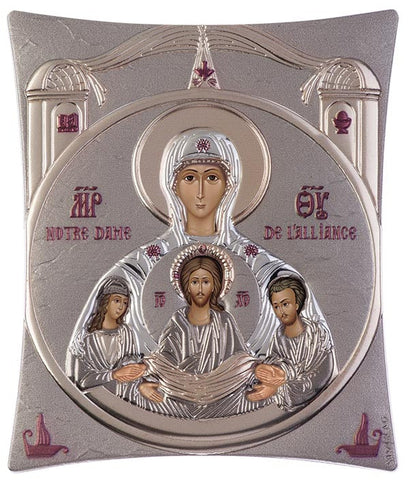 Virgin Mary Notre Dame - Greek Orthodox Silver Icon, Grey 16x20cm 