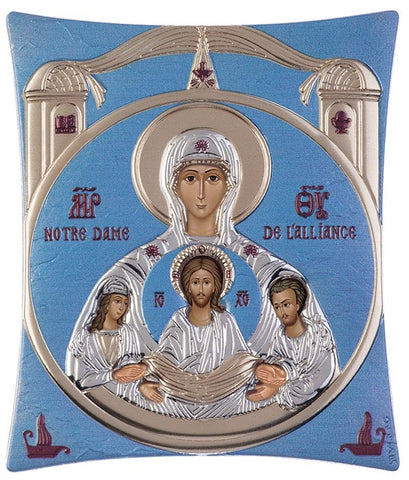 Virgin Mary Notre Dame - Greek Orthodox Silver Icon, Blue Ciel 16x20cm 