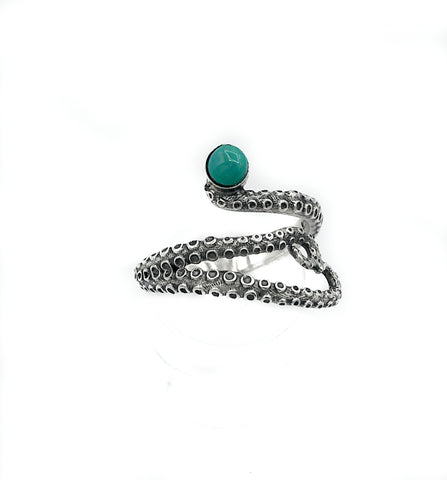 octopus silver ring, turquoise ring, tentacle ring, silver adjustable ring 