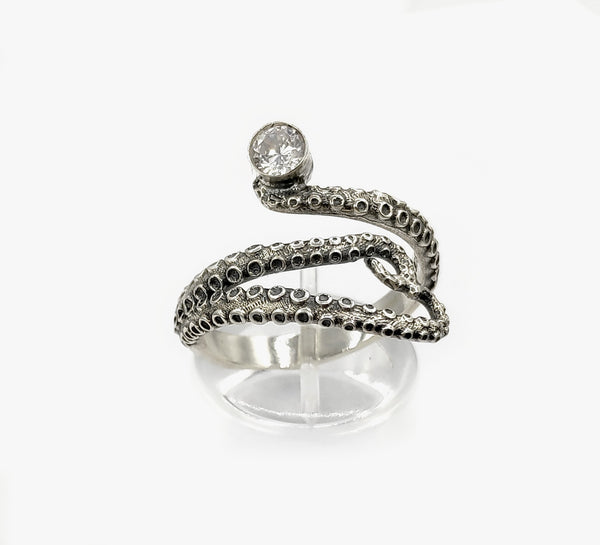 octopus silver ring, zircon ring, tentacle ring, silver adjustable ring 