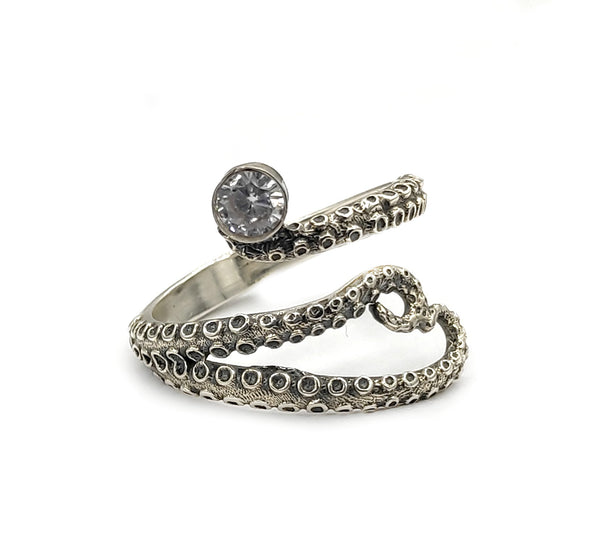 octopus silver ring, zircon ring, tentacle ring, silver adjustable ring 