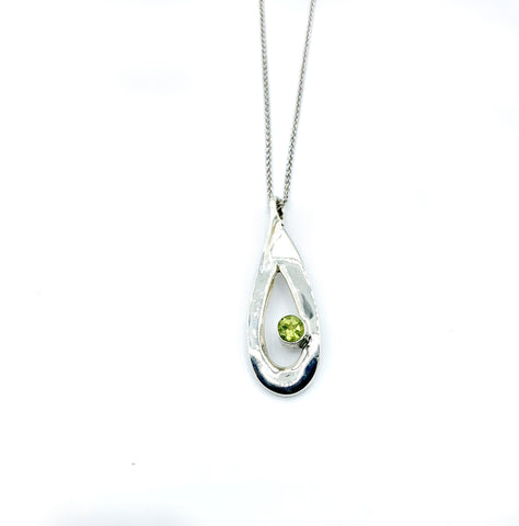 peridot pendant drop pendant, silver pendant silver chain 