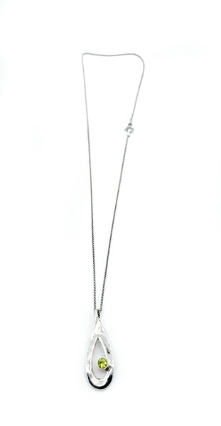 peridot pendant drop pendant, silver pendant silver chain 