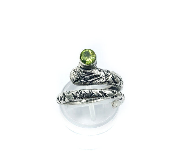 snake ring, peridot ring, green stone ring, August birthstone ring 