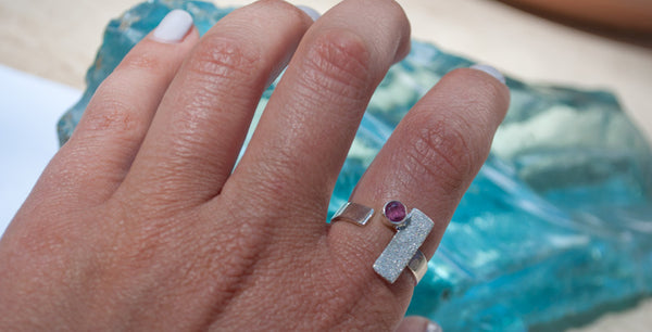 pink tourmaline ring, silver ring, silver geometric ring, pink stone ring 