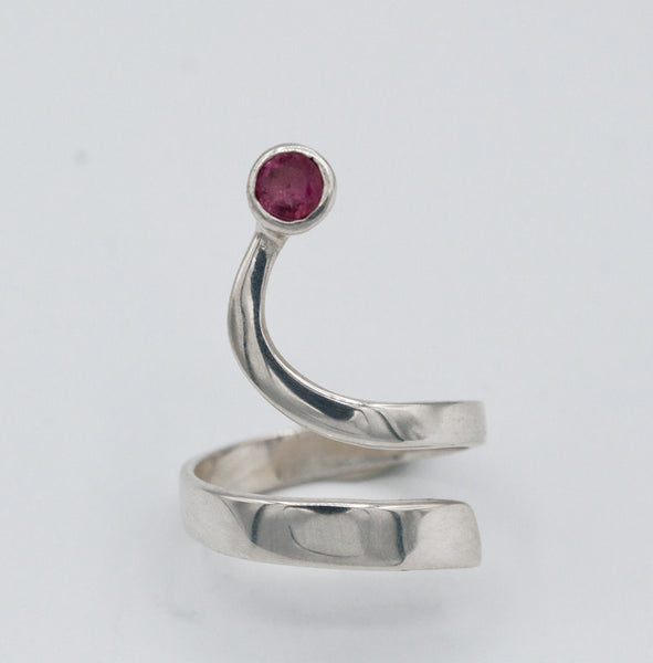 pink tourmaline silver wave ring, tourmaline ring, October birthstone silver ring 