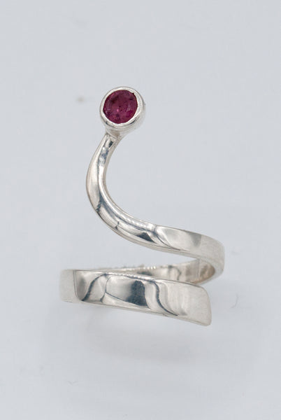 pink tourmaline silver wave ring, tourmaline ring, October birthstone silver ring 