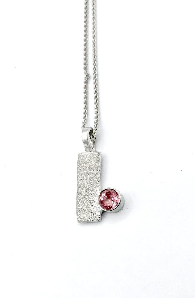 pink tourmaline silver pendant textured small pendant silver chain 