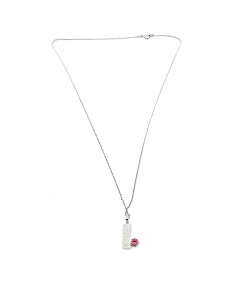 pink tourmaline silver pendant textured small pendant silver chain 