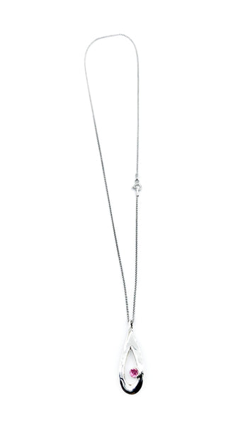 pink tourmaline pendant drop pendant, silver pendant silver chain 
