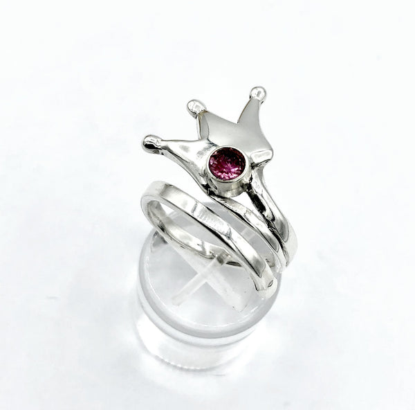 silver crown ring, princess crown ring silver ring, pink tourmaline ring 