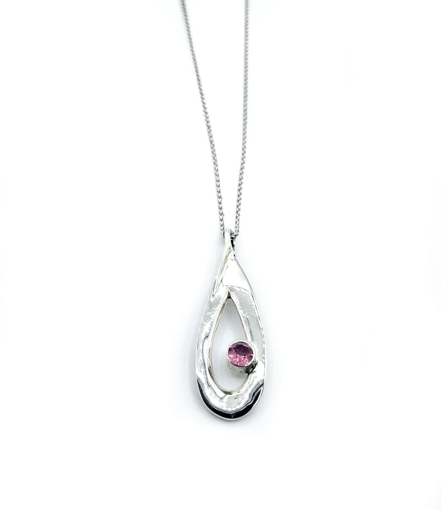 pink tourmaline pendant drop pendant, silver pendant silver chain 