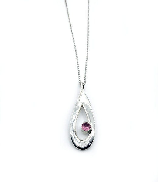 pink tourmaline pendant drop pendant, silver pendant silver chain 