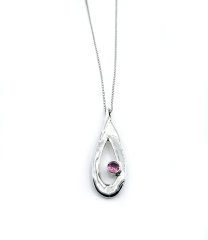 pink tourmaline pendant drop pendant, silver pendant silver chain 