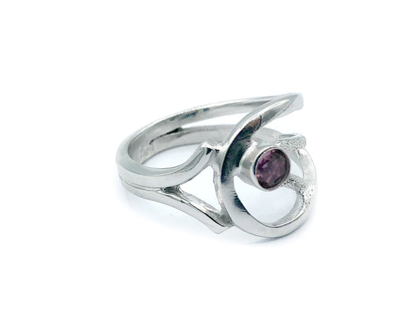 Pink tourmaline ring, pink stone ring, modern silver ring 