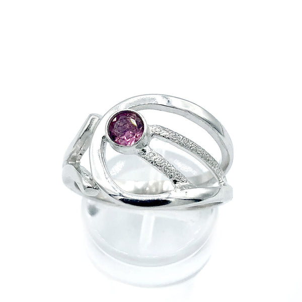 Pink tourmaline ring, pink stone ring, modern silver ring 