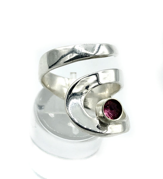 pink tourmaline silver ring adjustable, drop shape silver ring, contemporary silver ring 