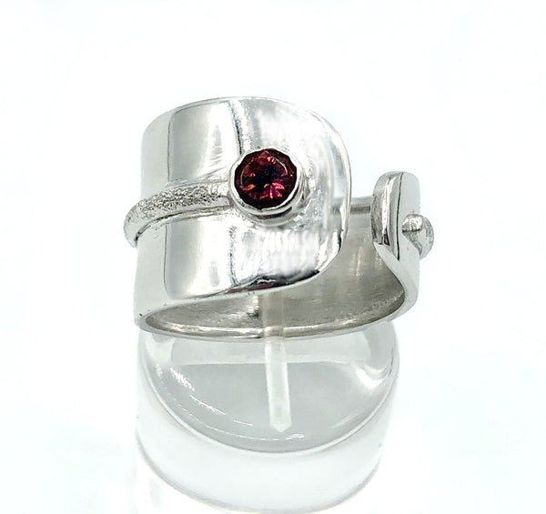 pink tourmaline silver ring, adjustable silver ring, pink stone ring October birthstone 